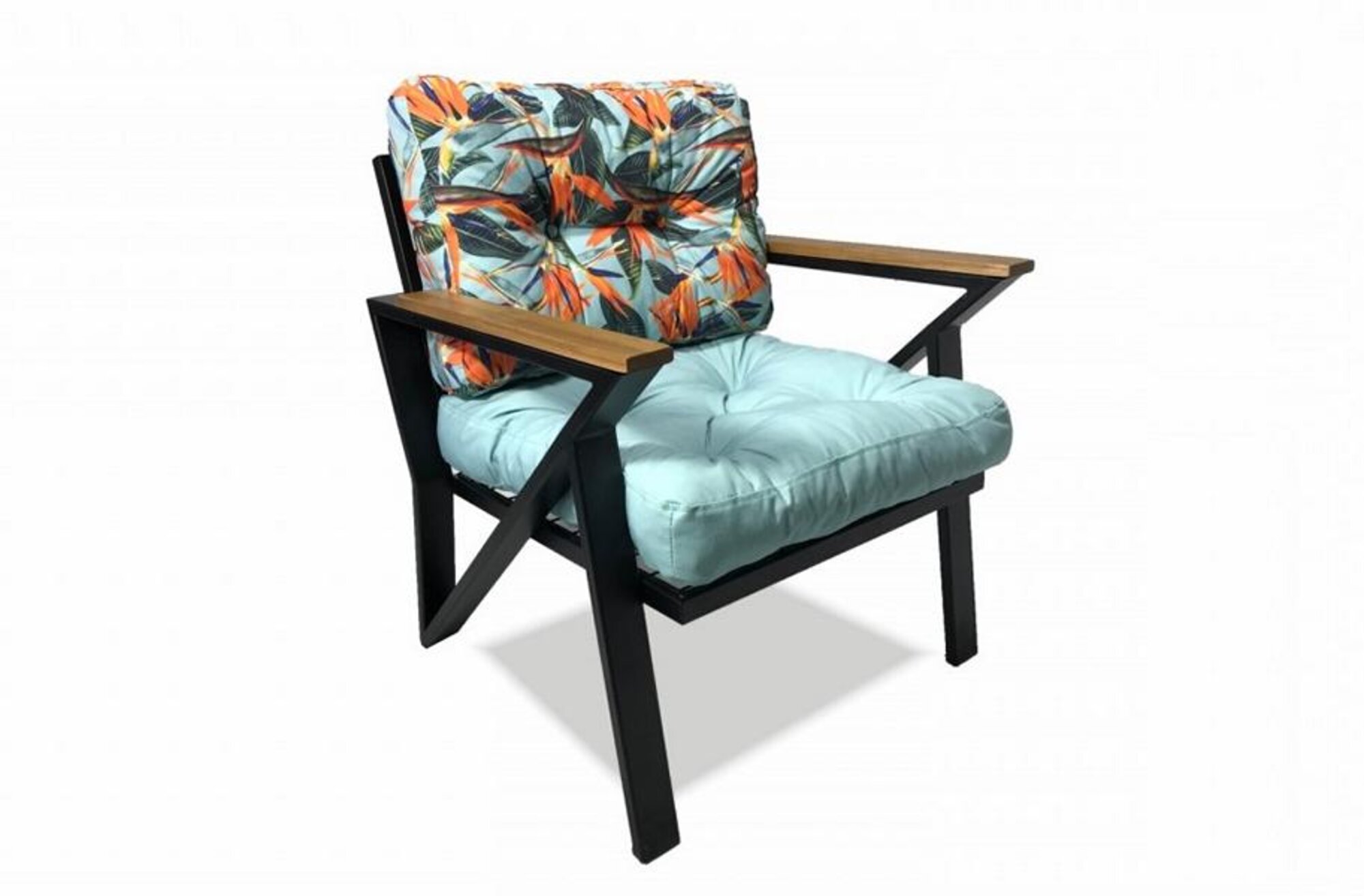 Armchair Upholstered Armchair Chair Metal Frame With Cushion Floral Pattern