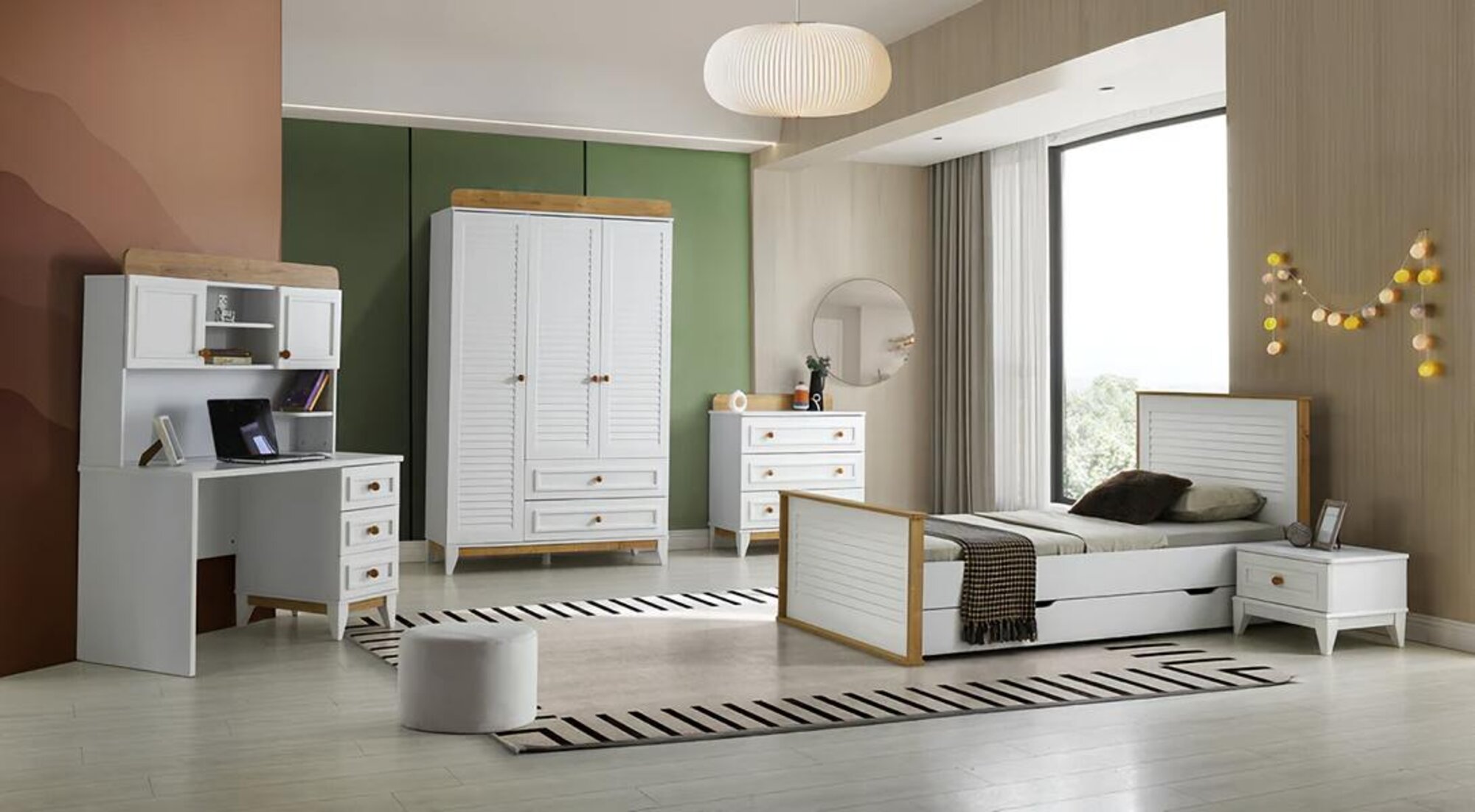 Children\'s room furniture set complete bed child furniture wood white 5-piece bedroom set