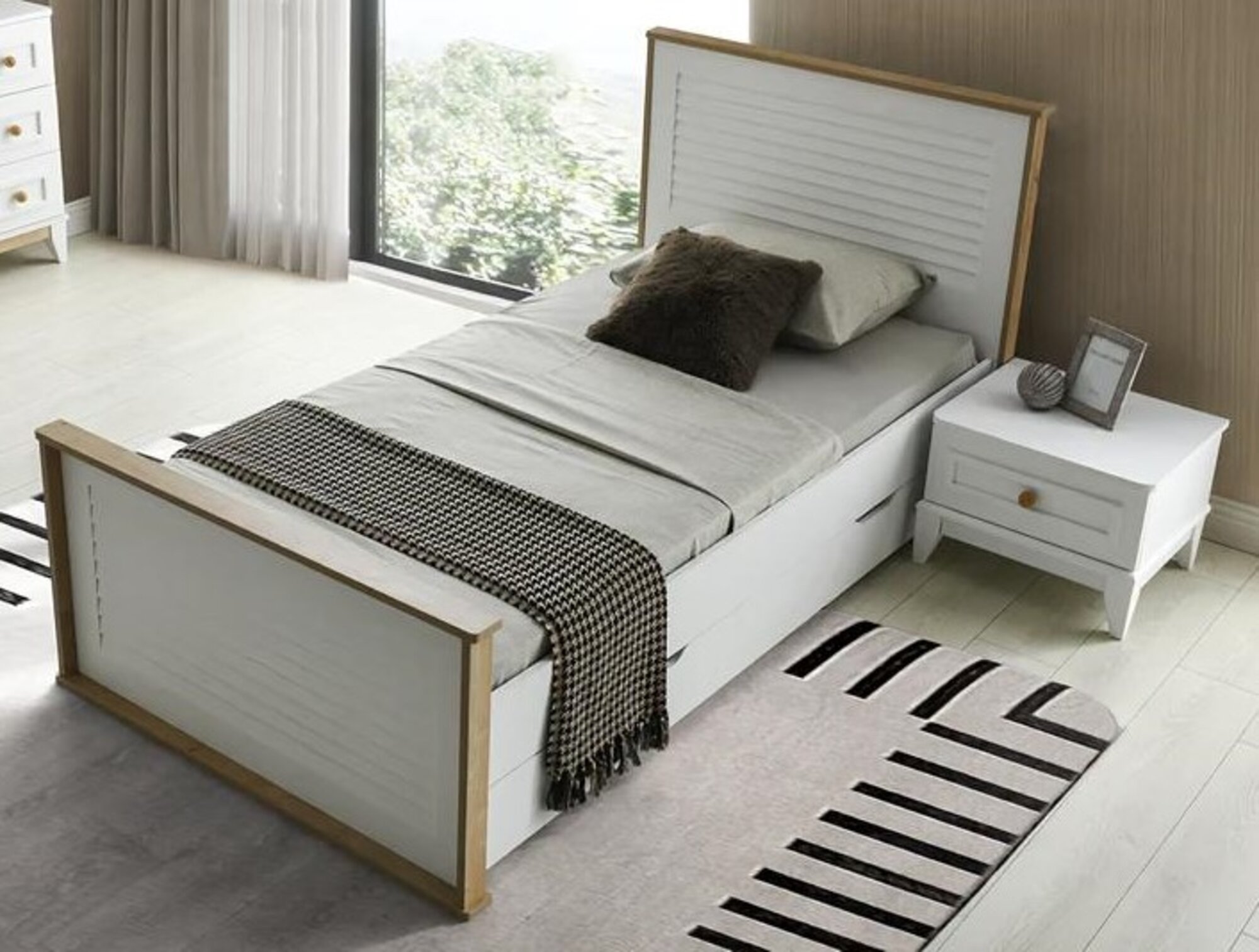 Bed single bed nightstand bedroom 2 pcs. Modern luxury furniture new