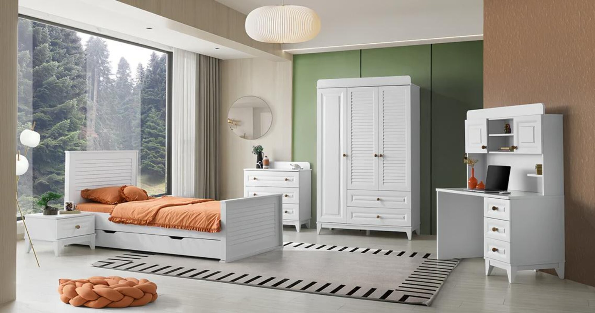 Children\'s room set bed bedside table dresser wardrobe desk 5-piece.