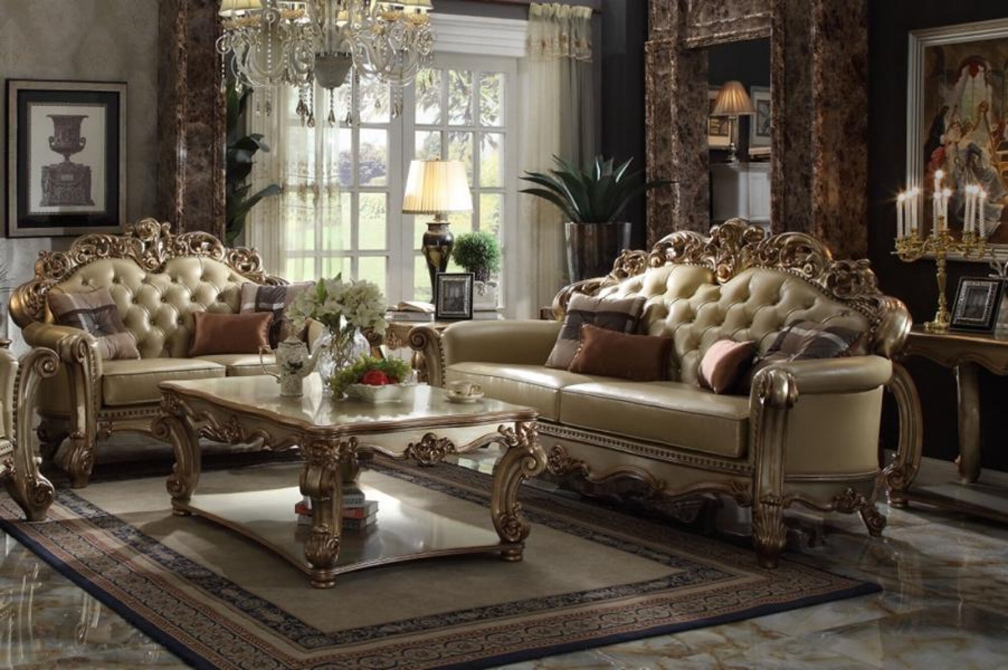 Luxury Living Room Set Sofa 3-Seater Armchair Coffee Table Classic Furniture