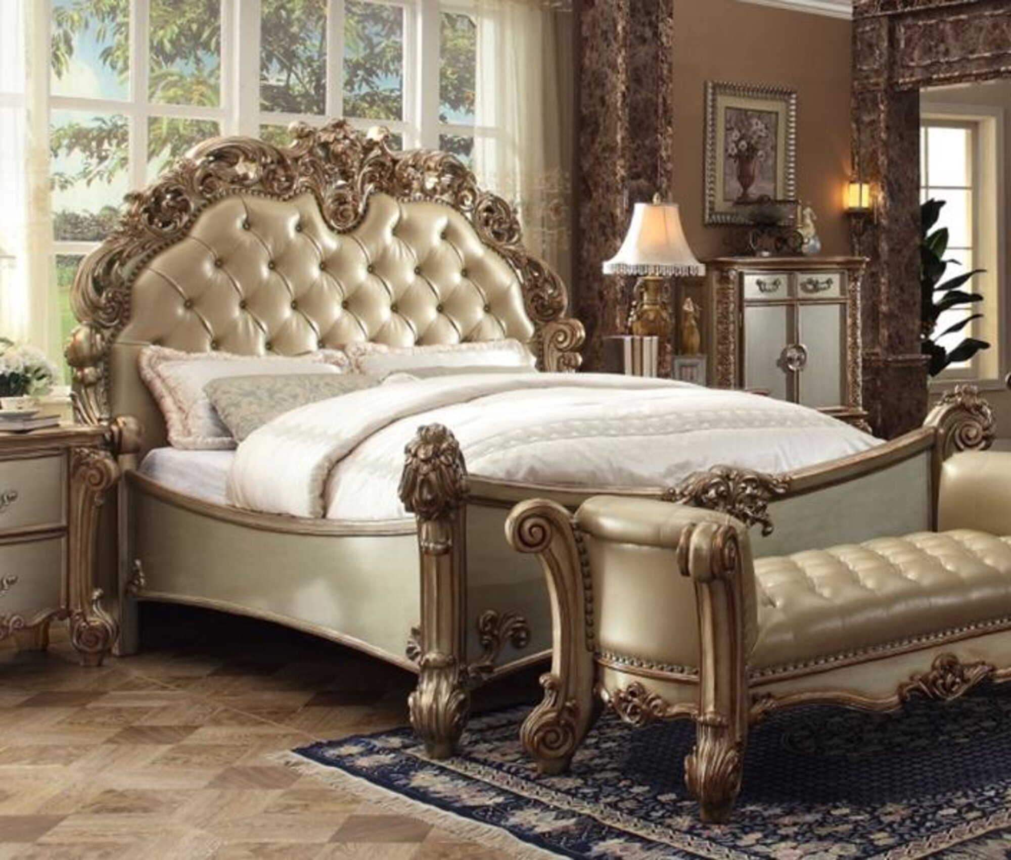Luxury design bed upholstered bed double bed bedroom Baroque wooden beds