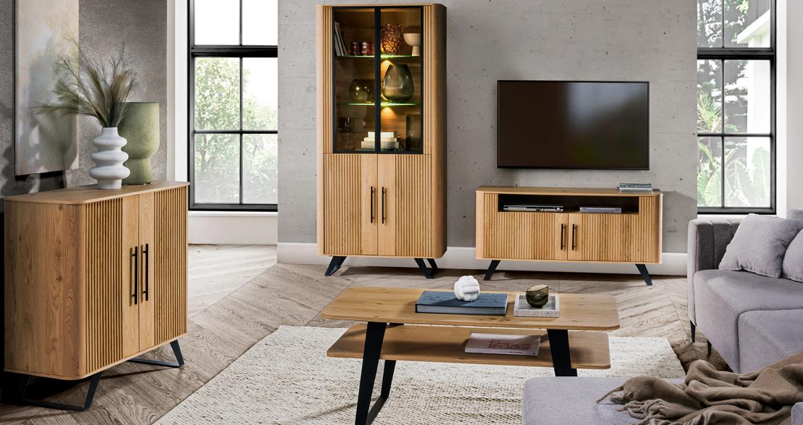 Modern luxurious set TV lowboard sideboard complete wooden furniture living wall