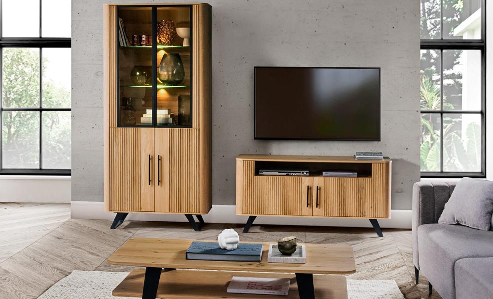 Living room 2-piece showcase wooden furniture TV lowboard luxurious modern complete