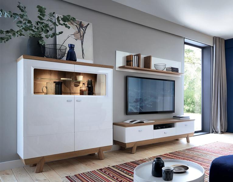 Designer Living Room Set 3 pcs Modern Wall Unit TV Lowboard Media Furniture Shelves