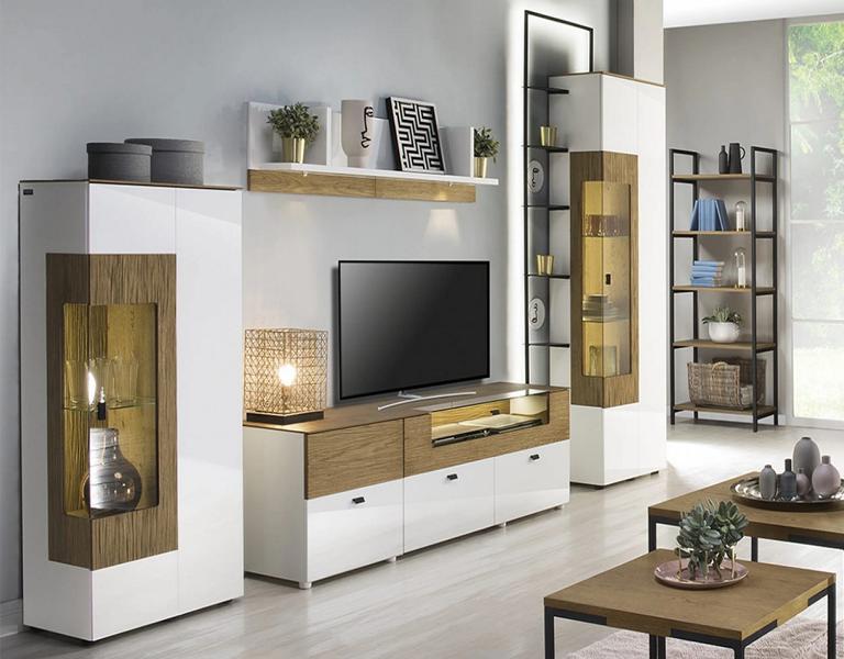 Luxury living room wall TV lowboard 2x showcase complete living room set 5 pieces