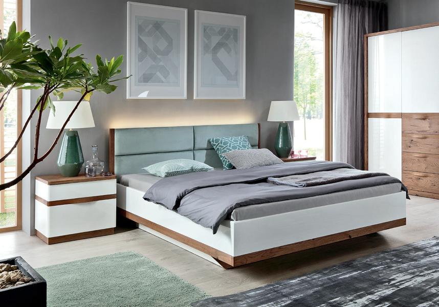 Bedroom designer bed 2 nightstands luxurious complete furnishings.