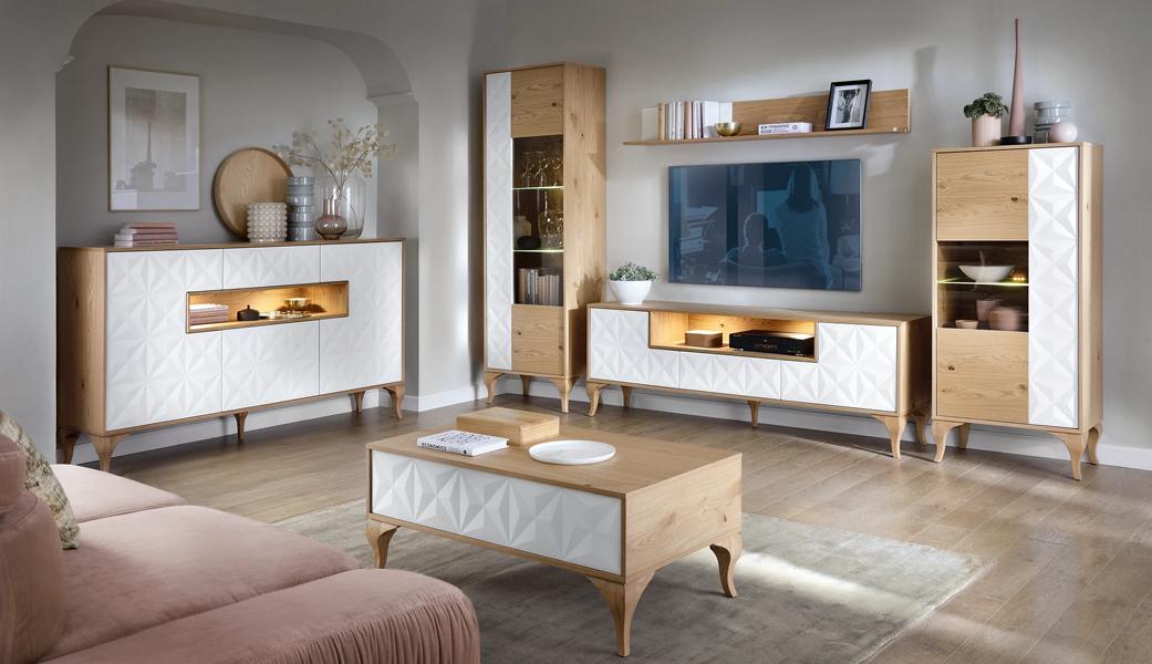 Modern wooden furniture TV lowboard living room showcase complete set living wall 6-piece