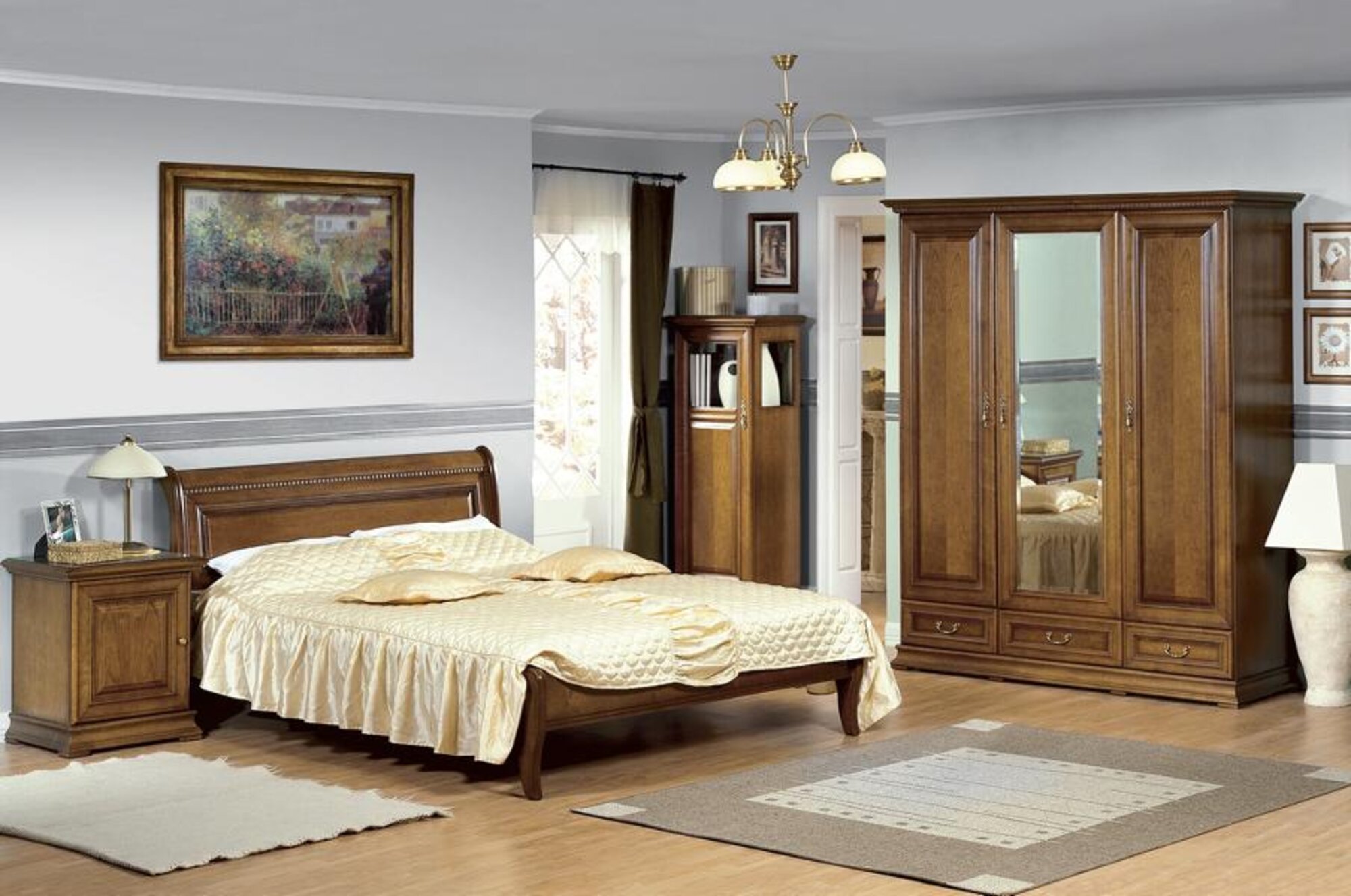 Bedroom bed 2 nightstands Stylish classic wardrobe set 5 pieces