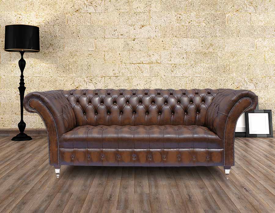 3-Seater Chesterfield Poster Sofa Couch Leather Textile Fabric Sofas William III