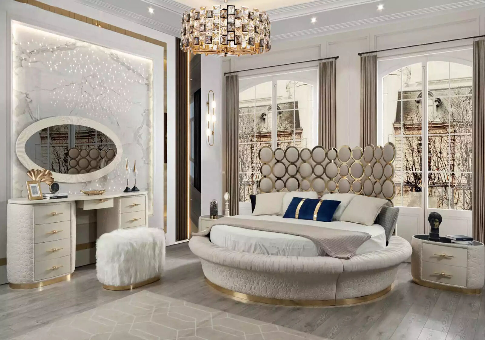 Round Bed Round Design Beds Leather Double Luxury Hotel Frame Sleep on Stock