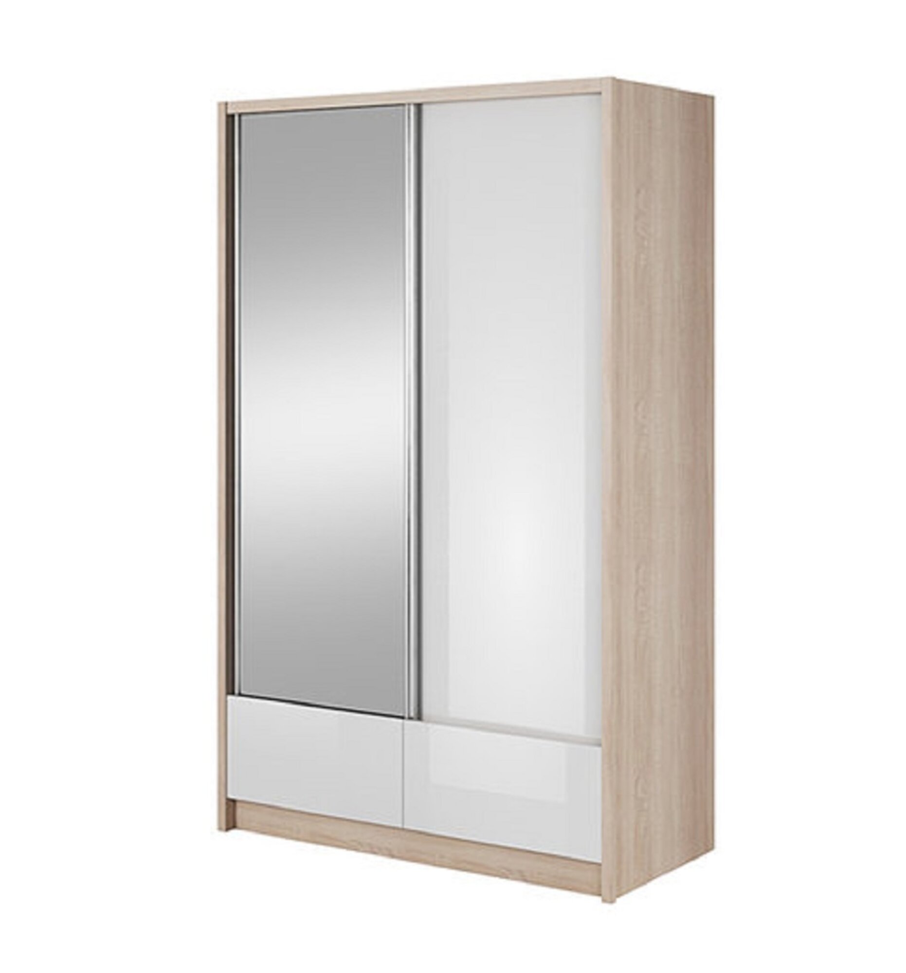 Designer wardrobe in modern style made of MDF with mirror, sliding doors & 2-sliding drawers 130cm