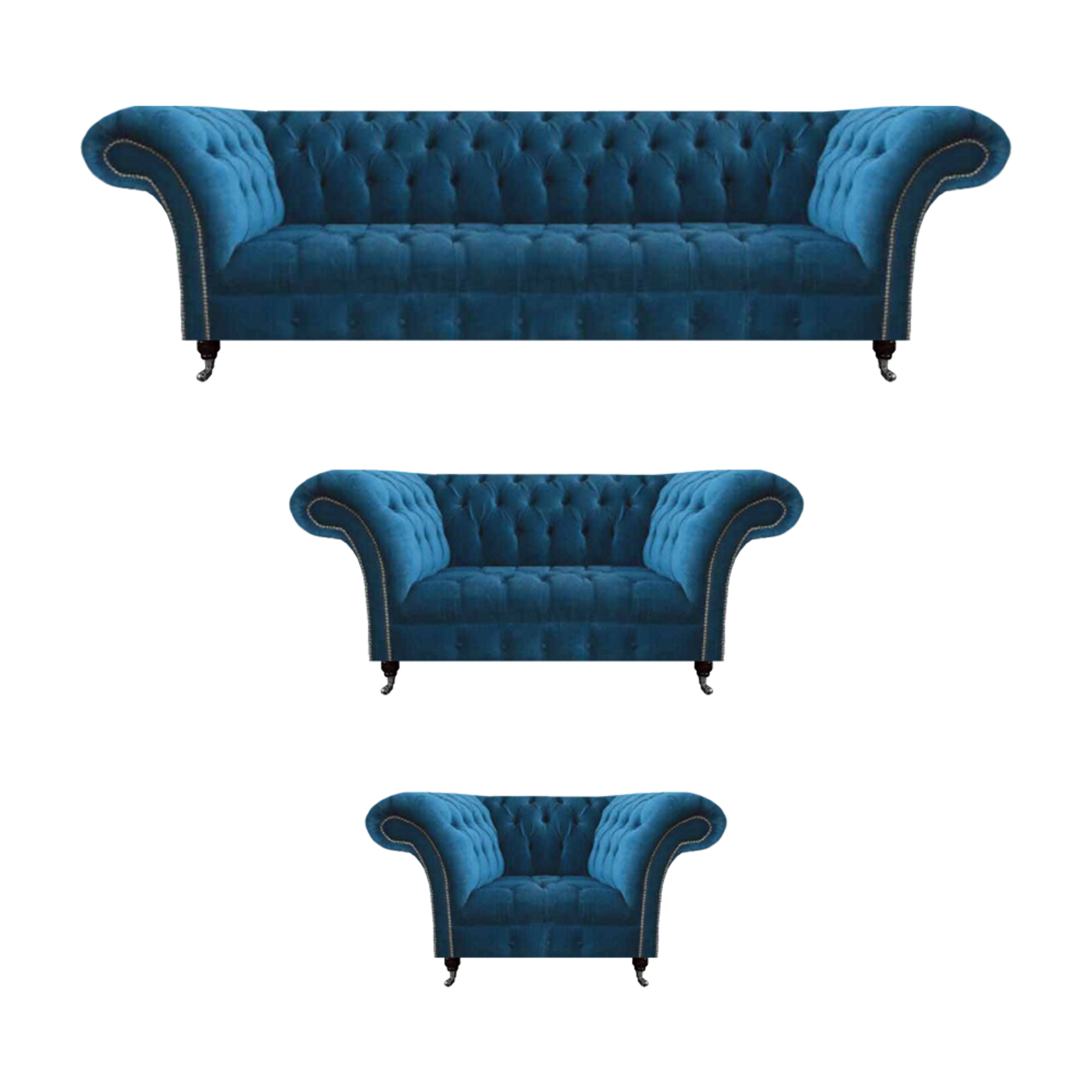 Modern Blue Chesterfield Upholstered Seating Luxurious 4-Seater Sofa