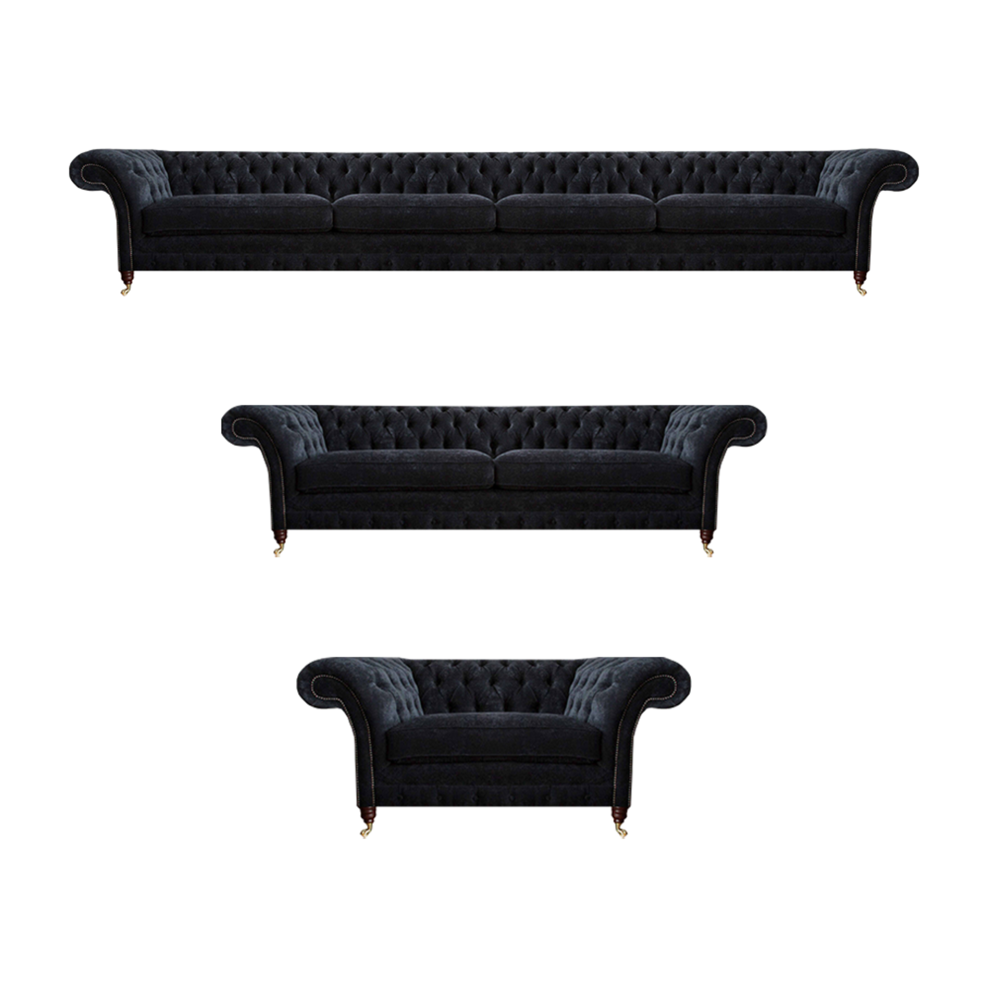 Chesterfield black fabric set four-seater couch two-seater armchair