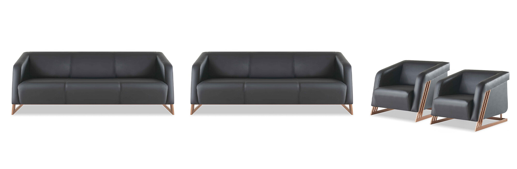 Complete Sofa Set 3-Seater Armchair Seating Furniture Black Leather Sofas Soft