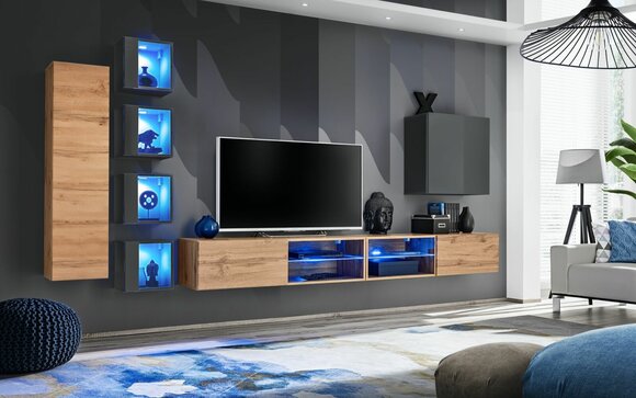 Set of wall units 320 cm wall cabinet TV stand modern sideboard living room furniture