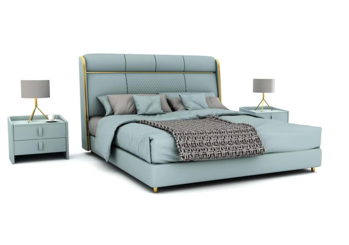 Bedroom Blue Double Bed Designer Beds Wooden Frame Luxury Furniture