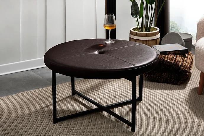 Coffee table high quality leather table top material metal living room dark brown
