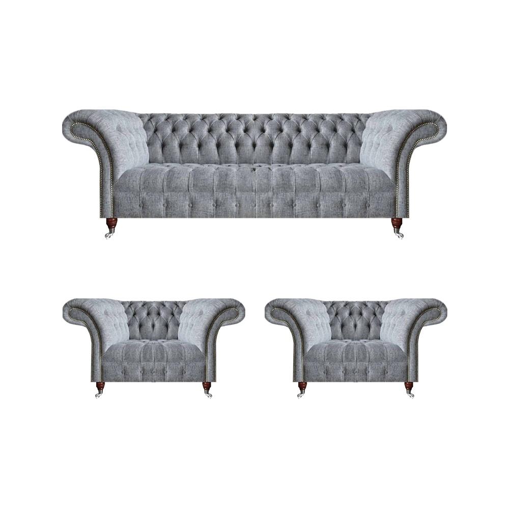 Living room gray sofa set 3-piece Chesterfield upholstered sofa design furniture