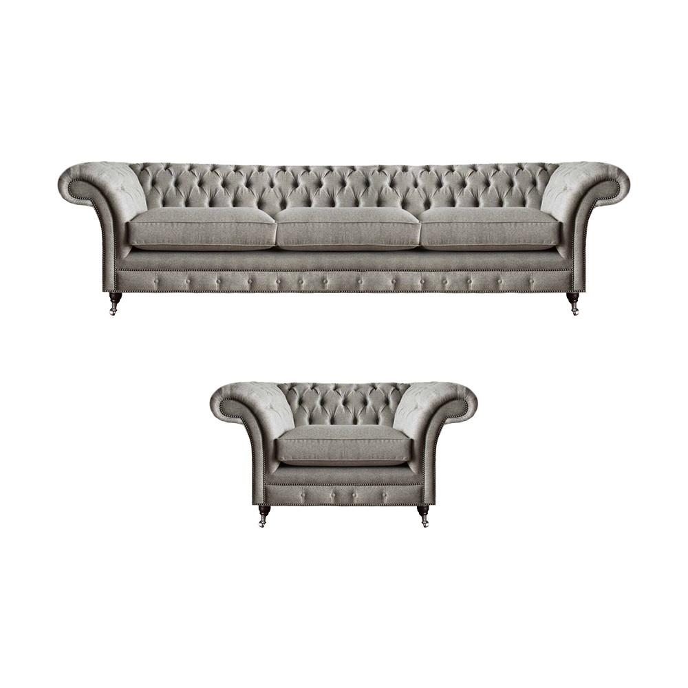 Living room set 2-piece sofa three-seater seating furniture armchair design Chesterfield