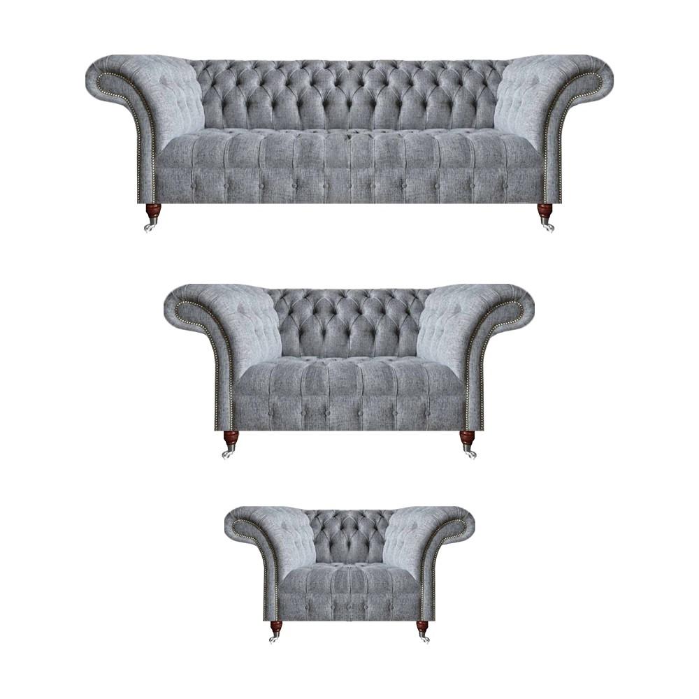 Chesterfield Gray Sofas Complete 3-Piece Armchair Design Furniture Sofa Set