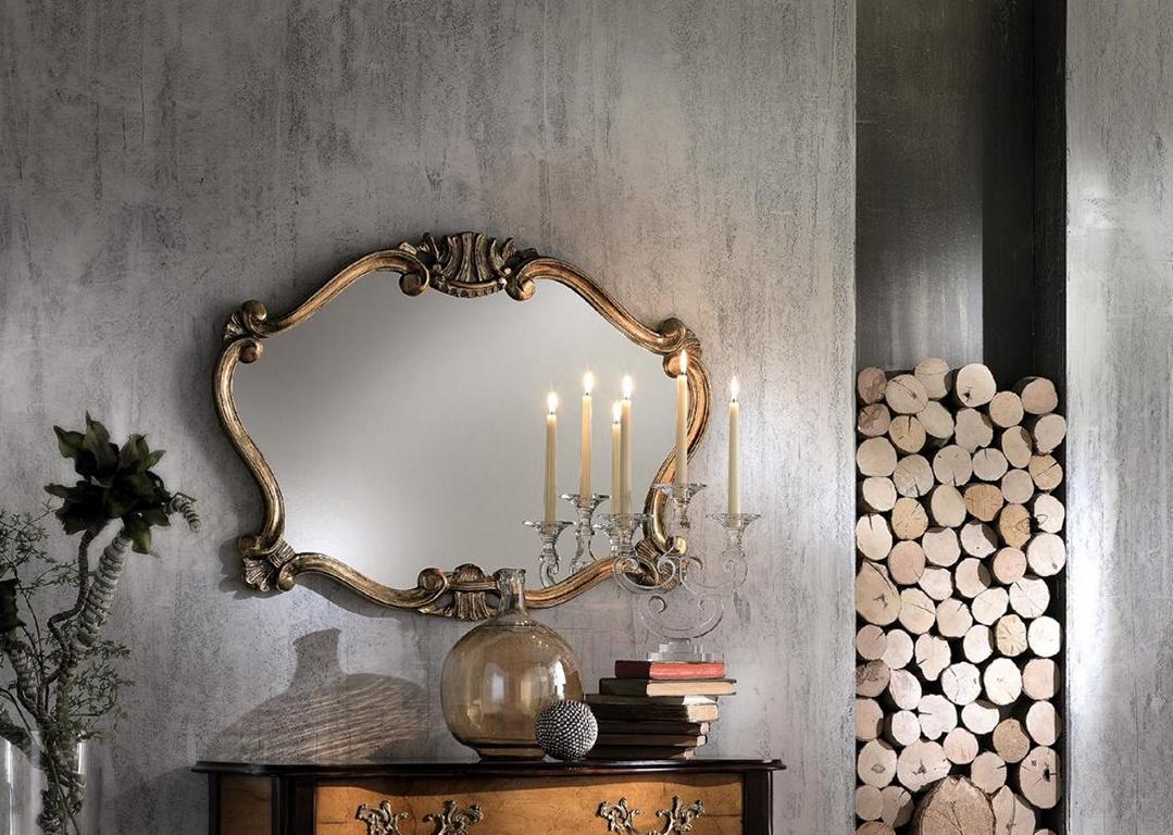 Italian Classical Mirror Wall Mirror with Bronze Leaves Baroque