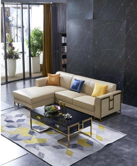 Sofa corner sofa L shape armchair coffee table stool corner sofa upholstery 2 pieces. New modern