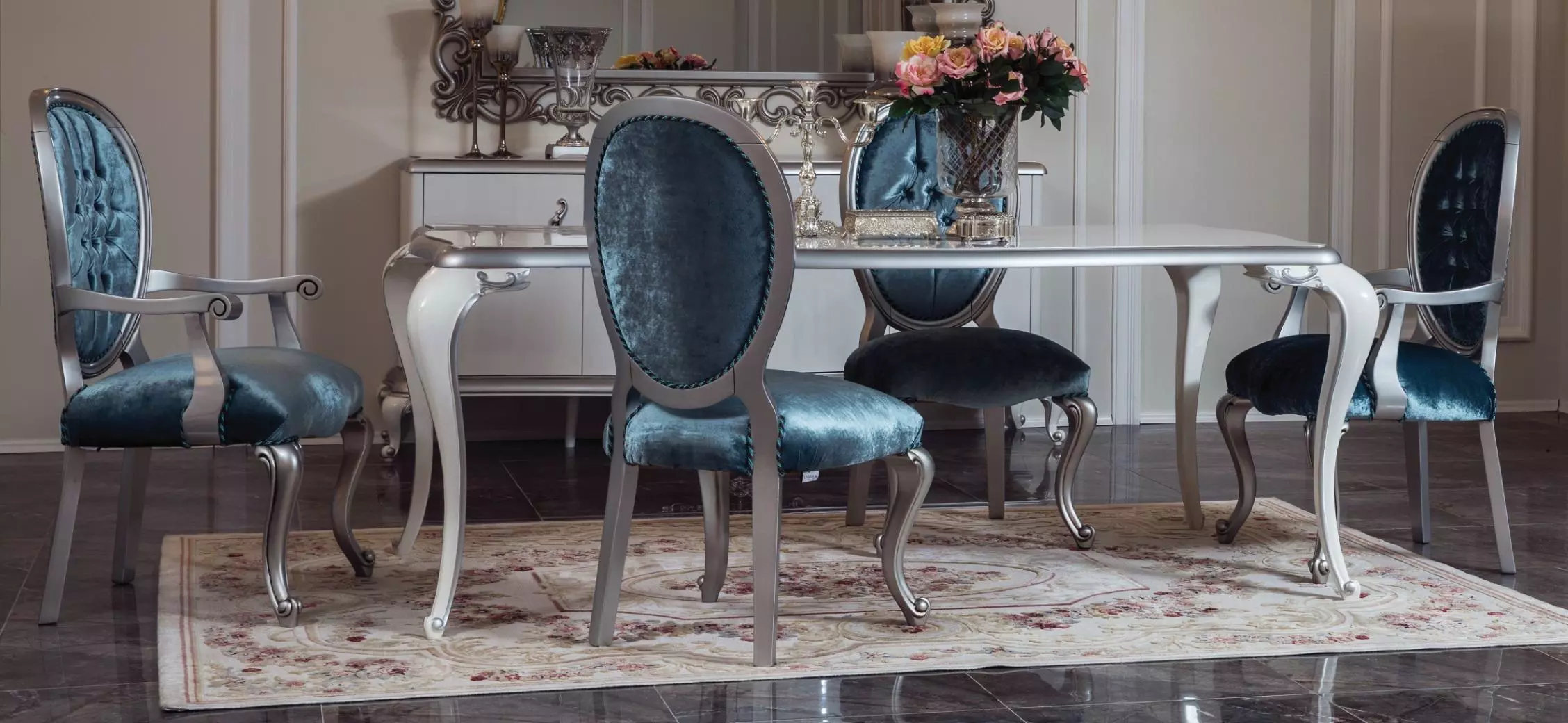 Dining Room Table Set Classic Chair 4x Chairs 5pcs Set Seating Group