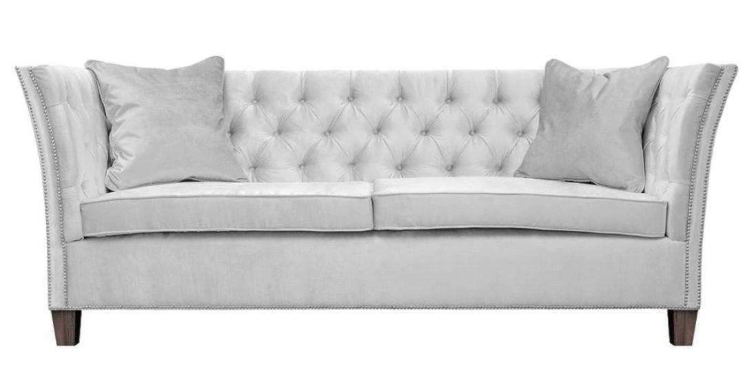Sofa Beige Chesterfield Three-Seater Upholstered Furniture Hotel Practice Living Room Velvet