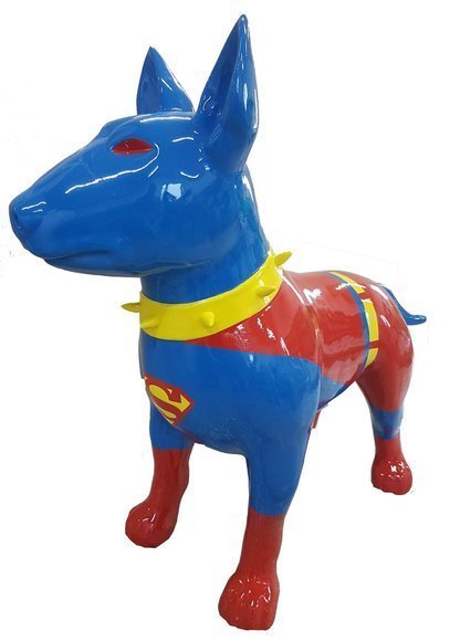 Abstract decorative gloss scupture designed as bull terrier in the superman kit (A526C)