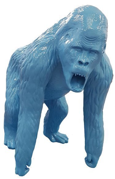 Decorative sculpture designed as abstract light blue colored gorilla figure 130cm height