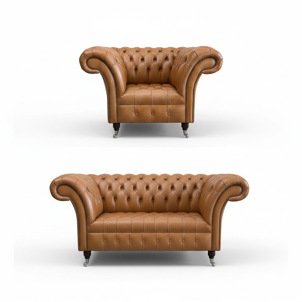 Chesterfield Sofa Set 2+1 Seaters Premium Faux Leather Classic Brown Couches on Casters New