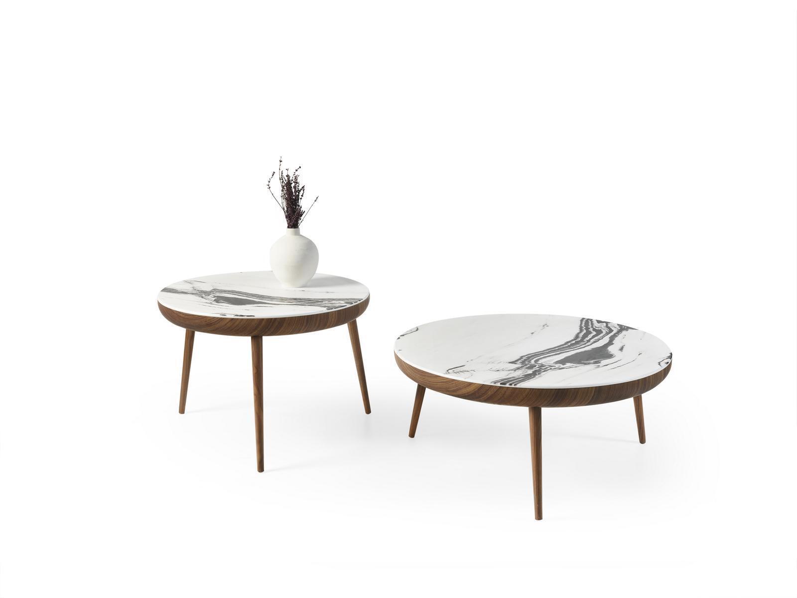 Coffee tables set of 2 pieces. Table living room furniture round white wood design