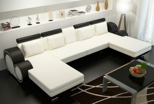 Leather sofa Berlin U-shaped leather corner sofa + USB leather corner sofa set XXL lounger