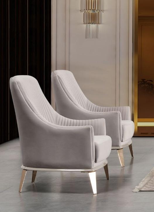 Armchair Group Wing Chair Modern Fabric Seater Polyester 2-Piece Set Grey