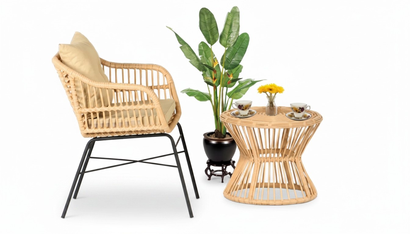 2-piece set garden furniture terrace armchair coffee table rattan high quality modern luxury