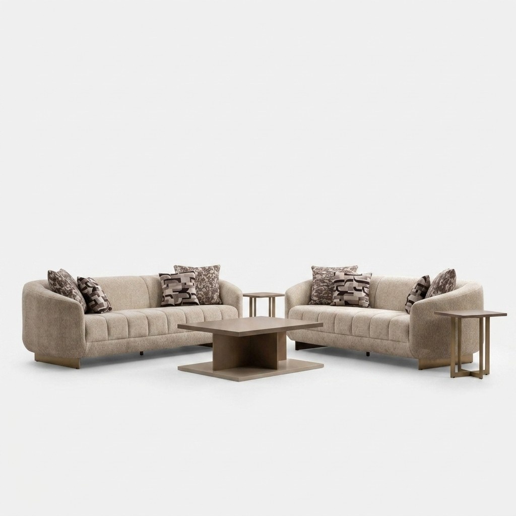 2x 3-seater sofas, coffee table & side tables – stylish set for the living room