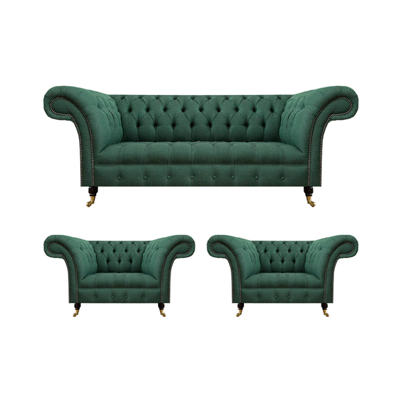 Complete set 3-piece living room 2x armchair with three-seater sofa couch Chesterfield