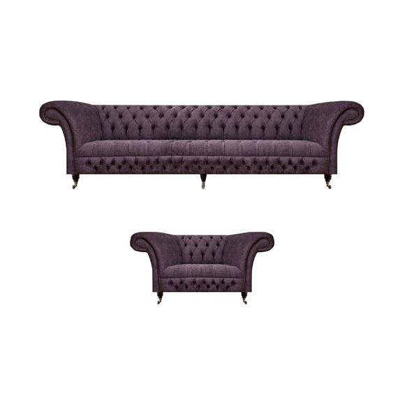 Set 2-piece design three-seater sofa luxury armchair Chesterfield living room