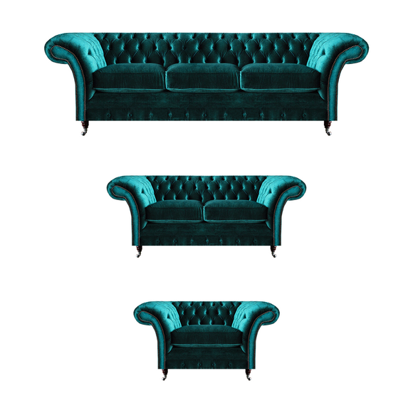 Green Sofa Set 3pcs Living Room Chesterfield Upholstered Furniture Luxury Design New