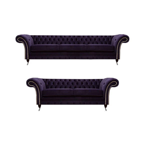 Purple sofa set three seater with two seater sofas luxury Chesterfield upholstery
