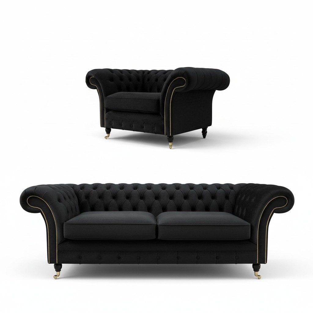 Classic Chesterfield Sofa Set 3+2+1 Seaters Textile Upholstered Grey Couches New