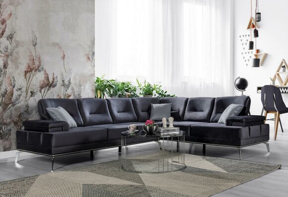 Gray Upholstered Couch Designer Stainless Steel Corner Sofa Modern Living Room Furniture