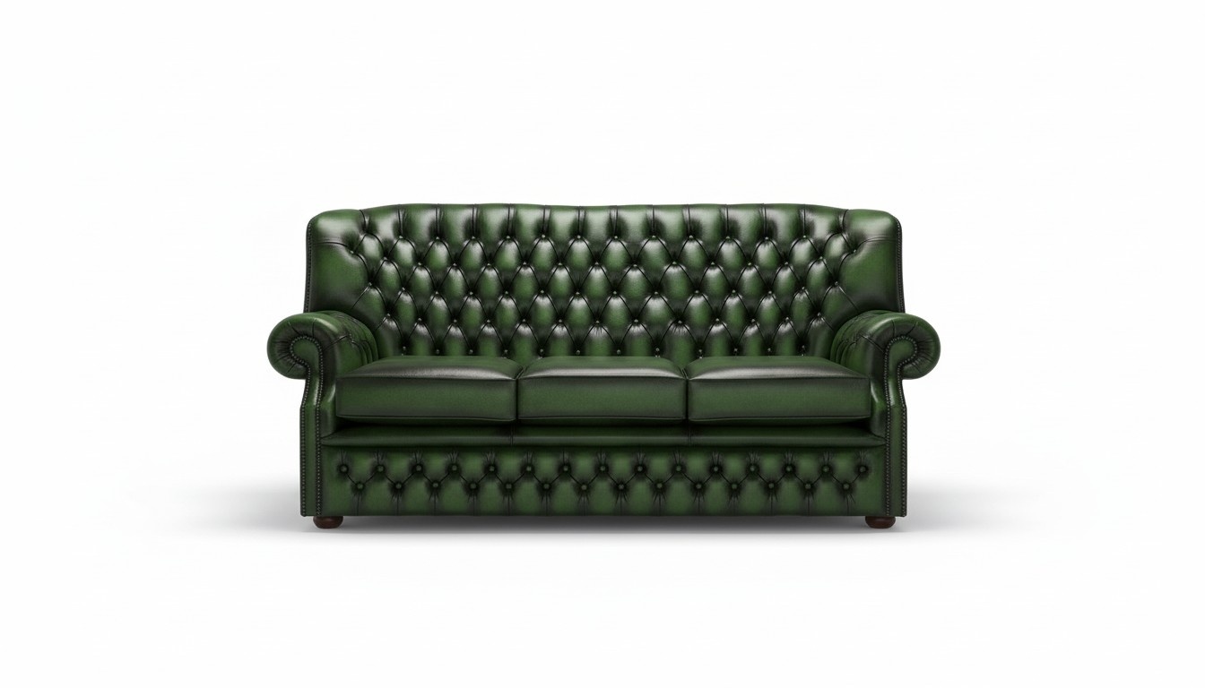 Chesterfield Antique Style Sofa 3-Seater Classic Green Faux Leather Comfortable With Cushions New