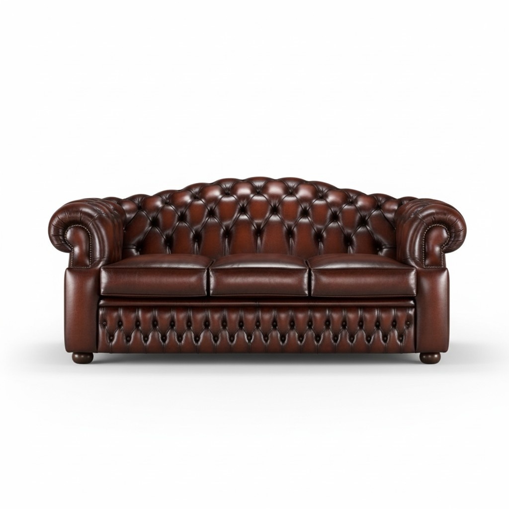 Classic Sofa 3-Seater Chesterfield Chocolate Brown With Buttons Faux Leather Luxurious Design New