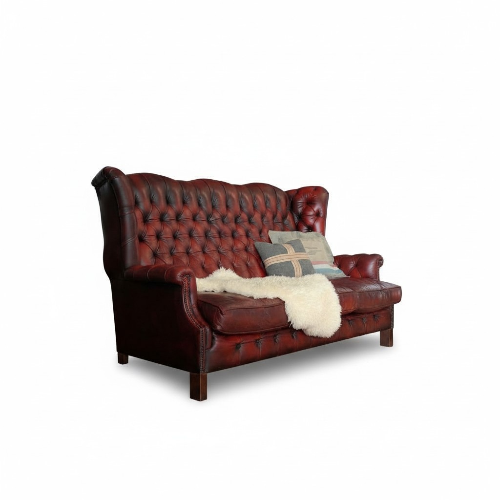 Red English Chesterfield Sofa 3-Seater Premium Faux Leather Couch With Cushions Comfortable Sofa New