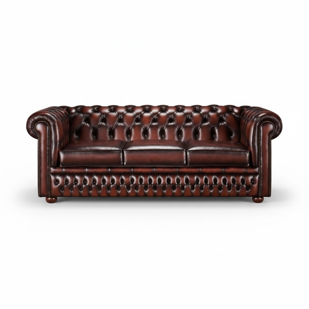 Classic Chesterfield 3-Seater Premium Faux Leather Upholstered Brown Red With Cushions New