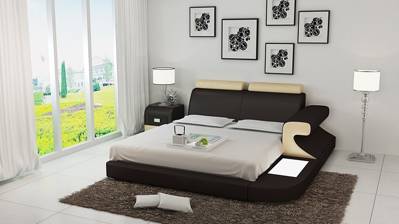 Design double bed beds bedroom with USB & shelf 180x200cm
