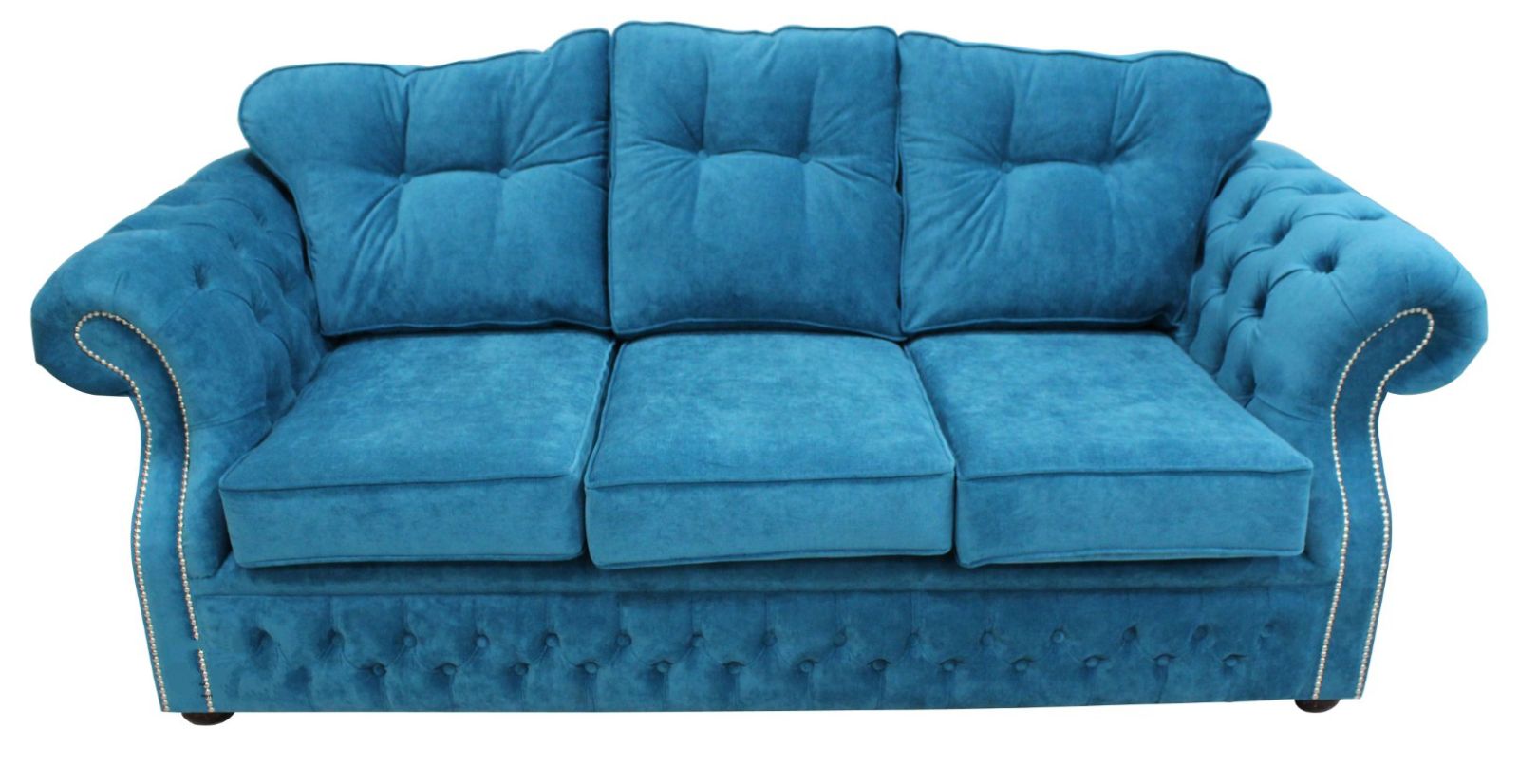 Blue Chesterfield fabric upholstery three seater living room couch design