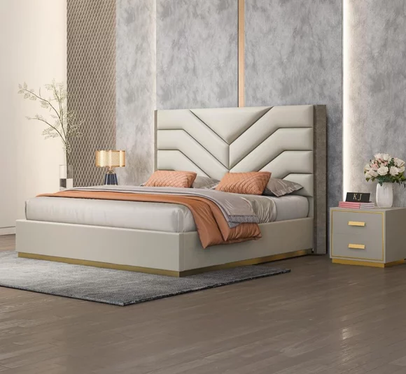 Bed Cushion Design Luxury Wood Double Beds Marriage Bedroom Leather